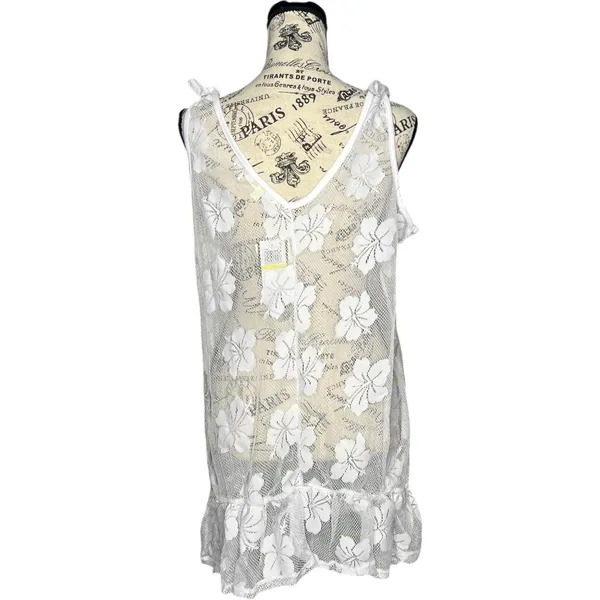 Miken Swim (M) Sheer Dress Tie-Shoulder Ruffle Swimwear Bathing Suit Cover-Up - Image 4