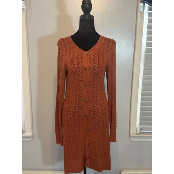 Peruvian Connection Pointelle Knit Long Cardigan Duster Sweater XS - Image 2