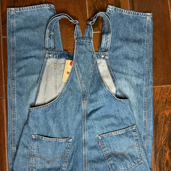 Levi’s Denim Jean Medium Wash Straight Leg Overalls Women’s Size Large - Image 4