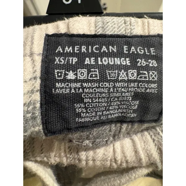 American Eagle AE Lounge Plaid Pajama‎ Pants Grey Cream XS 26-28 Flannel Sleep - Image 4