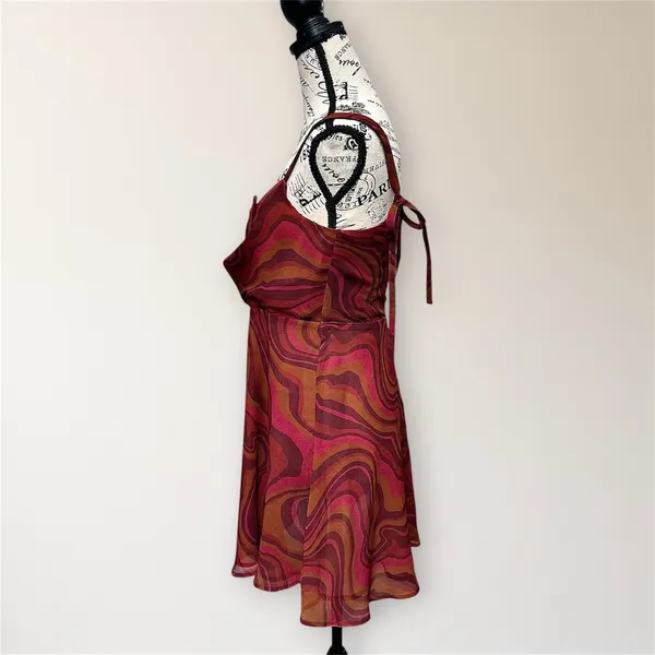 For Love & Lemons Eleanor Red Swirl Print Cowl Chiffon Mini Dress Homecoming NWT - Image 8