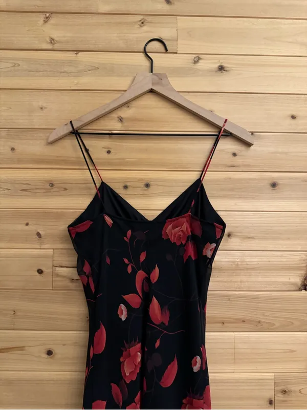 Vintage Y2K Small Black Red Floral Rose Ruffle Maxi Dress Salsa Whimsigoth Party - Image 9