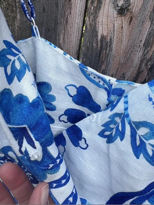 NWT FARM Rio Linen Faux Wrap Floral Birds Dress White Blue Size XS Retail $185 - Image 11