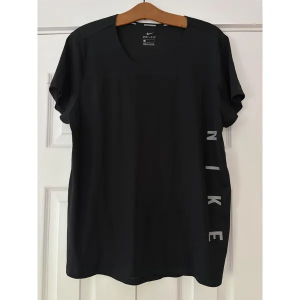 Nike Running Dri-FIT Black Short Sleeve Reflective Graphic T-Shirt Large - Image 2