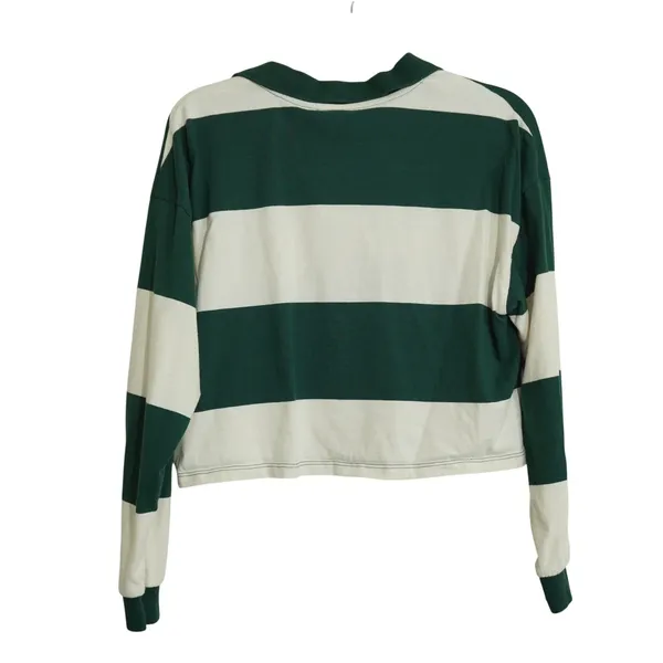 Disney‎ Bambi Cropped Rugby Shirt Womens Large Green White Striped Long Sleeve - Image 5