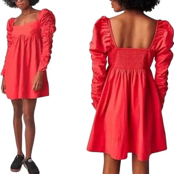 FREE PEOPLE Lindsay Babydoll Dress in Bella Rosa Red Size L New w/ Tag MSRP $138 - Image 14