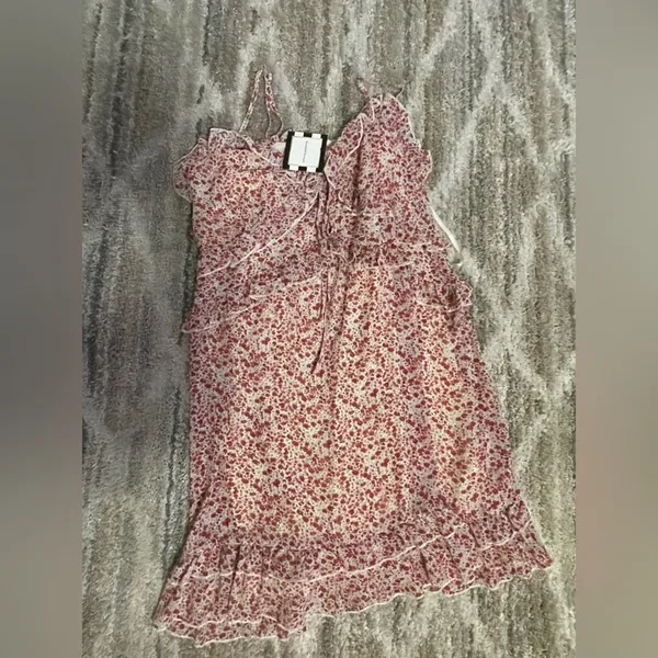 Floral red dress spaghetti straps L - Image 2