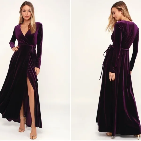 LULU's Special Event Wedding Boho Flowy Romantic Velvet Wrap Dress • Small NWOT - Image 2
