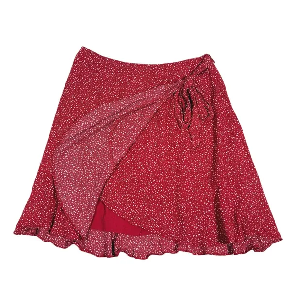 Abercrombie & Fitch Polka Dot Faux Wrap Mini Skirt Size XS Red Dainty Whimsical - Image 4