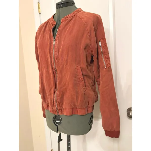 Lola Rae Gemma Tencel Bomber Jacket Burnt Orange Medium - Image 2