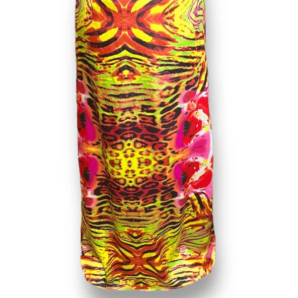 Y2K Zum Zum Niki Livas Neon Animal Print Sequin Halter Maxi‎ Dress XS Open Back - Image 8
