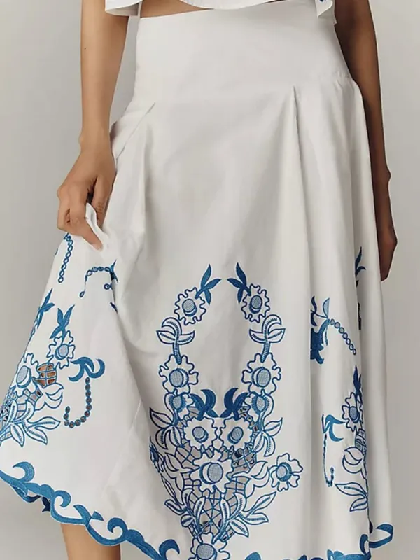 Anthropologie White Cotton Cutwork Embroidered Lined Midi Skirt Size S - Image 12