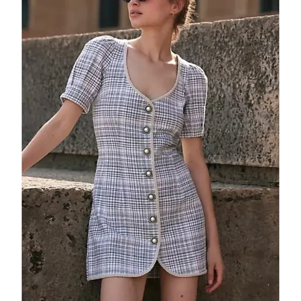 FREE PEOPLE NWT Juni B Black White Plaid Button Mini Dress Size Small - Image 2