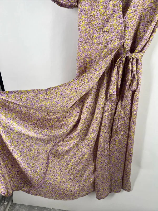 VILA Violetta‎ Wrap Dress — Yellow & Lilac Floral - Image 7