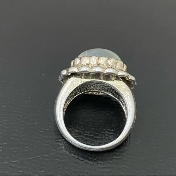 Vintage 925 Signed Sterling Silver Chalcedony Natural Stone Ring Size 6.5 - Image 9