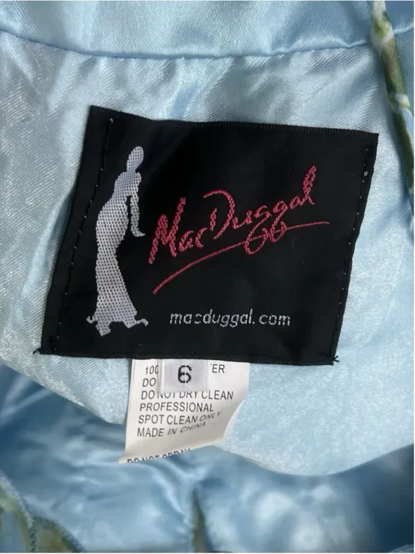 Mac Duggal Blue Ruffle Tiered Floral Cut-Out Chiffon Gown 6 Fairy Whimsy Formal - Image 12