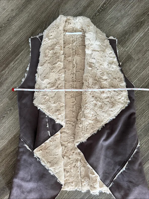 Anthropologie Brigitte Bailey faux suede fur shearling vest brown beige small NWOT - Image 8
