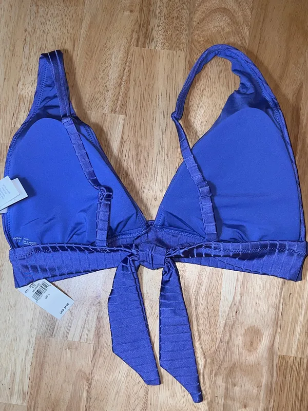Large Aerie Women’s Blue Rib Triangle Tie Back Bikini Top BNWTS $34.95 - Image 3