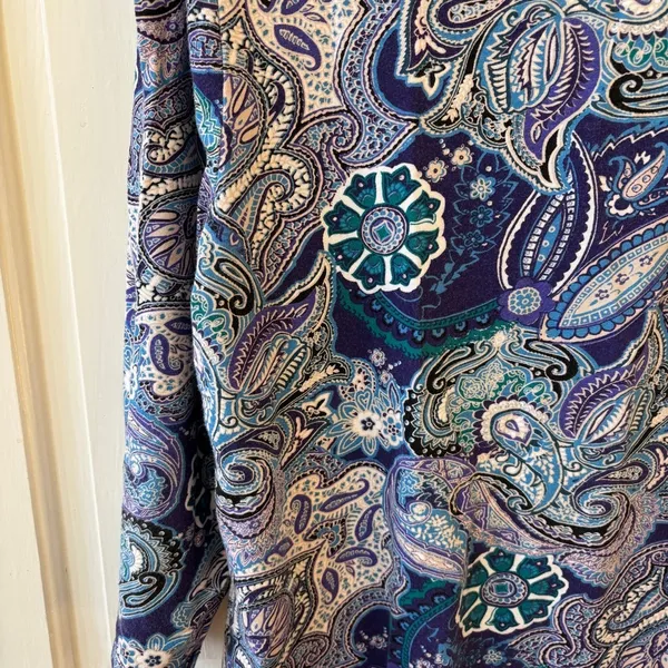 Chico's Size 2 Blue‎ Abstract Floral Paisley Print Blouse Top Shirt Size Large - Image 12