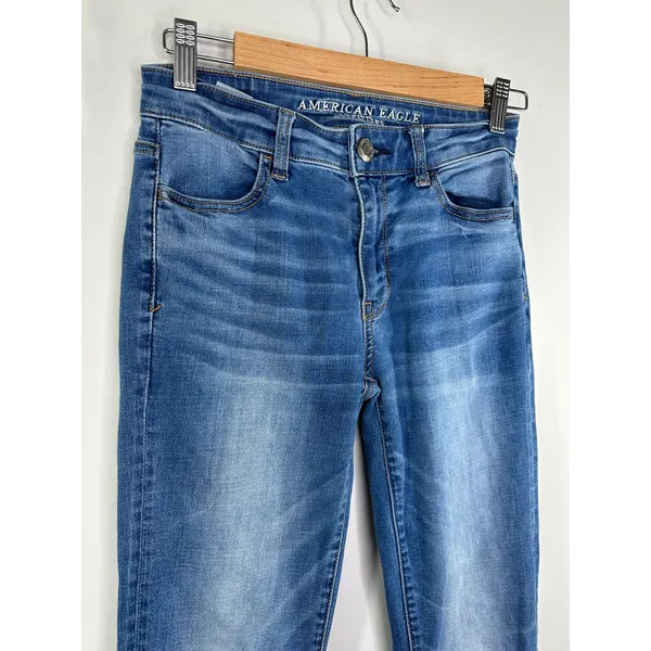 American Eagle Super Stretch X Hi-Rise Blue Denim Jeggings‎ Women's Size 0 Long - Image 4
