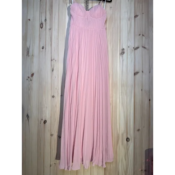 NWT Lulus Admirable Elegance Light Pink Pleated Bustier Maxi Dress Bridesmaid S - Image 2