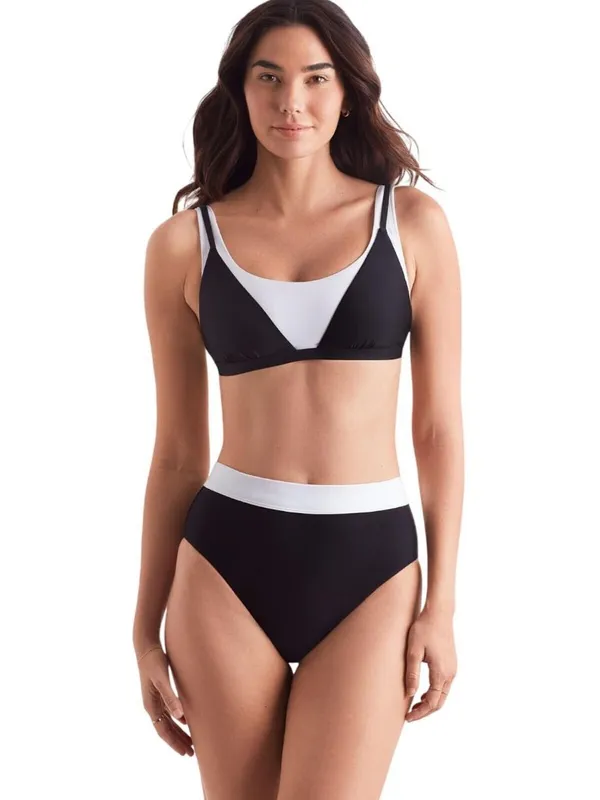 Mimi Flamingo Layered Slimming Triangle Swim Bra Top 900051012 Black / White 6 - Image 7