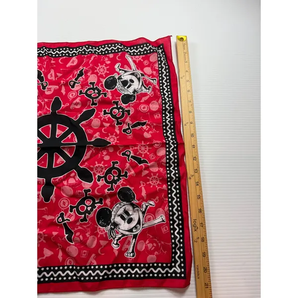 Disney‎ Mickey Mouse Pirates of the Caribbean Red Cotton Bandana Scarf 21x21 - Image 3