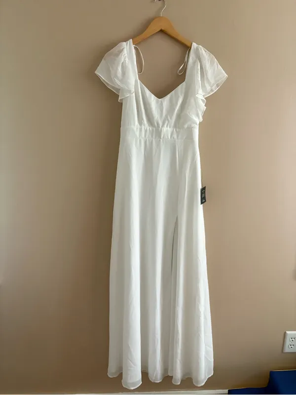 Lulus Simply Delightful White Tie-Back Flutter Sleeve Maxi Dress Size Small NWT - Image 3