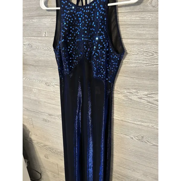 VTG BLONDIE and ME EVENING, Size 9/10,‎ Blue Sparkle/Lined Dress w/Sequins. Mesh - Image 2