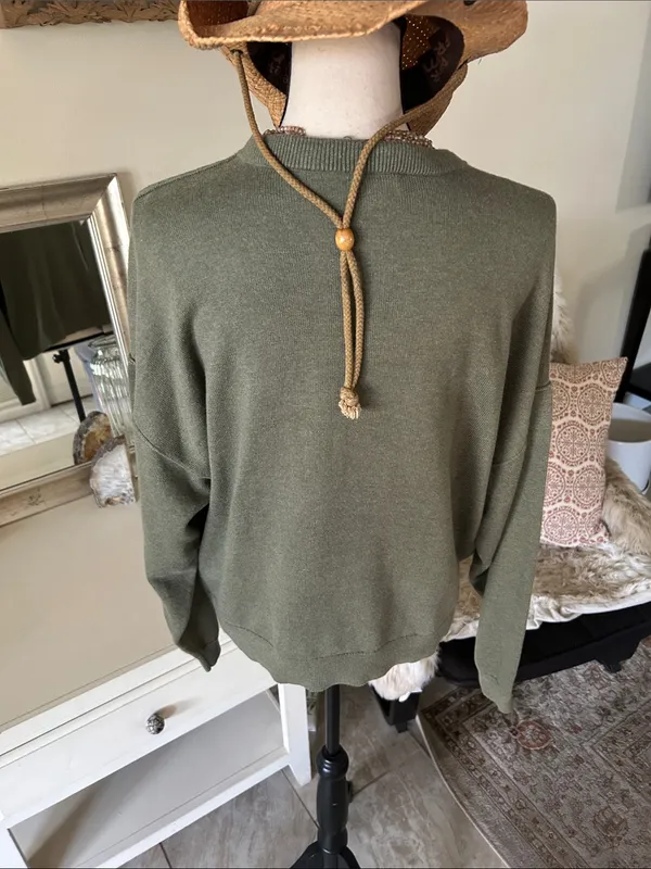 J. Crew olive green drop shoulder, cotton, classic crewneck sweater XL - Image 6