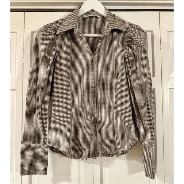 Zara plaid puff sleeve long sleeve button down xs - Image 3