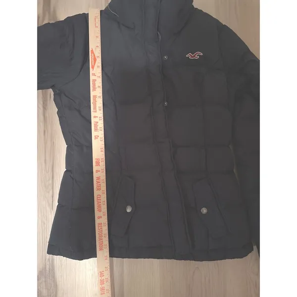 Hollister Puffer Jacket Black Red Lined Down Feather Fill Women's Medium - Image 10