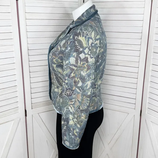 Vintage Talbots Blazer Women XL Blue Floral‎ Brocade Velvet Trim Jacket Boho - Image 3