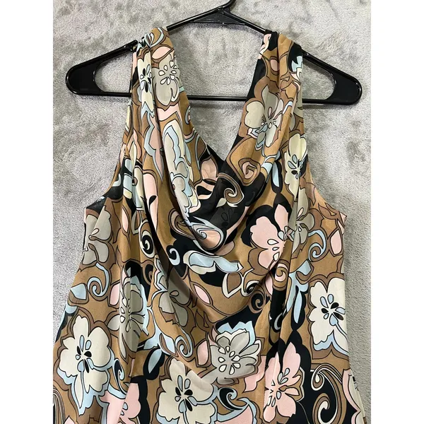 Vintage Y2K Floral Handkerchief Hem Dress Sleeveless Cowl Neck Boho‎ Midi 12 - Image 2