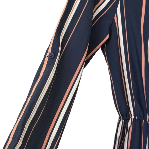 Jumpsuit Striped Ladies Size Medium Striped Elastic Waistband Pockets Navy Blue‎ - Image 3
