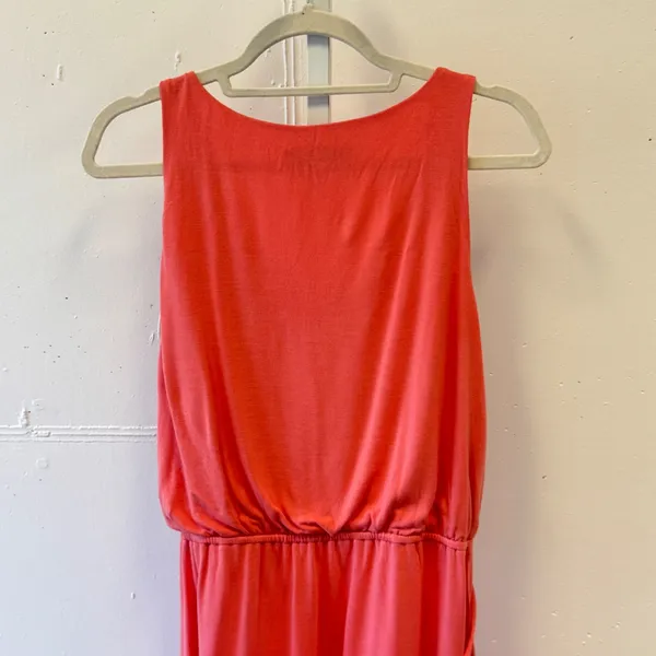LOFT Peach Sleeveless Drawstring Waist Ruffle Hem Dress Coral Pink Sz Large Soft - Image 6