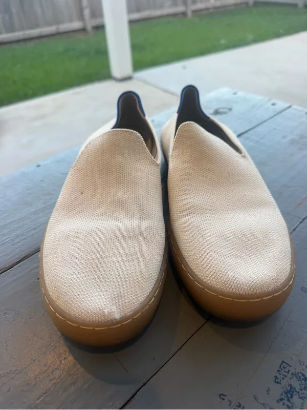 Rothy’s Woman Slip-On Canvas Shoes in Beige with Gum Sole - Image 6