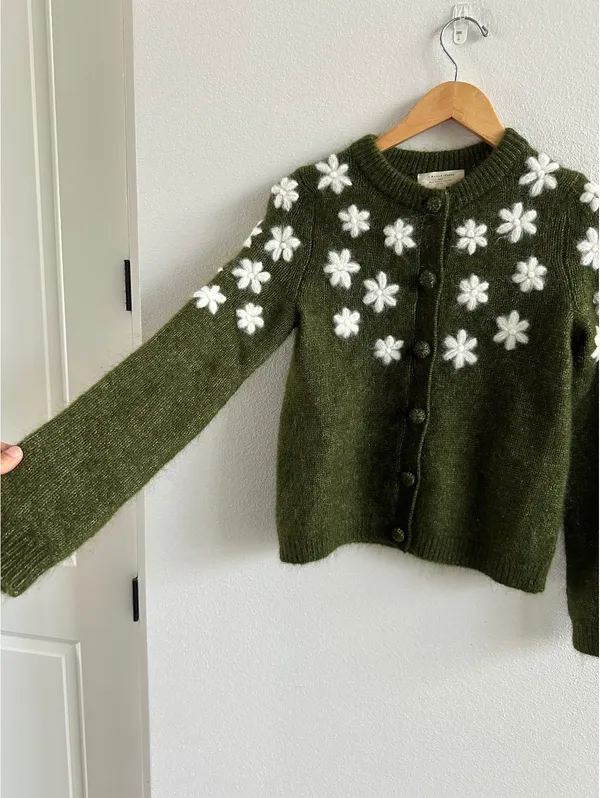Sezane Paris NWT La Maille Ecru Andrew Floral Mohair Wool Cardigan Size XXS - Image 2