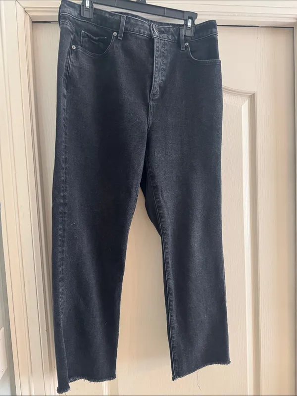 Loft High Rise Curvy Crop Straight Black Raw Fray Edge Jeans 10 - Image 3