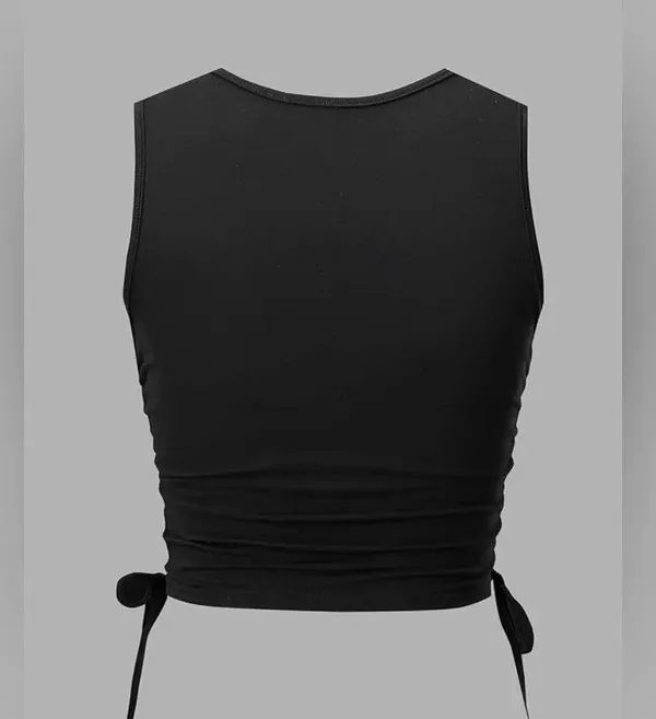 Shein Graphic Handprint Sleeveless Drawstring Ruched crop tank, size small. - Image 5