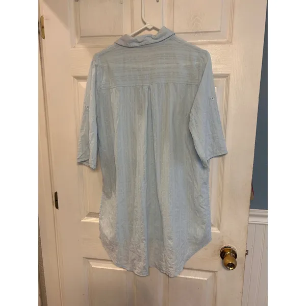 Solitaire Swim Light Blue Swiss Dot Button Up Cover Up Shirt L Coastal Resort - Image 4