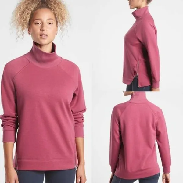 Athleta Cozy Karma Side Zip Funnel Neck Sweatshirt Pink Size Small - Image 4