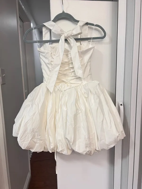 BabyBoo MARICIA MINI DRESS Halter Bubble Hem Mini Dress,M,Ivory - Image 4