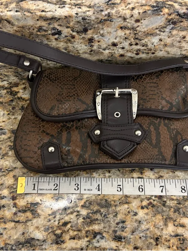 Bag Brown Textured faux Leather Shoulder Bag with Buckle Detail - Image 3