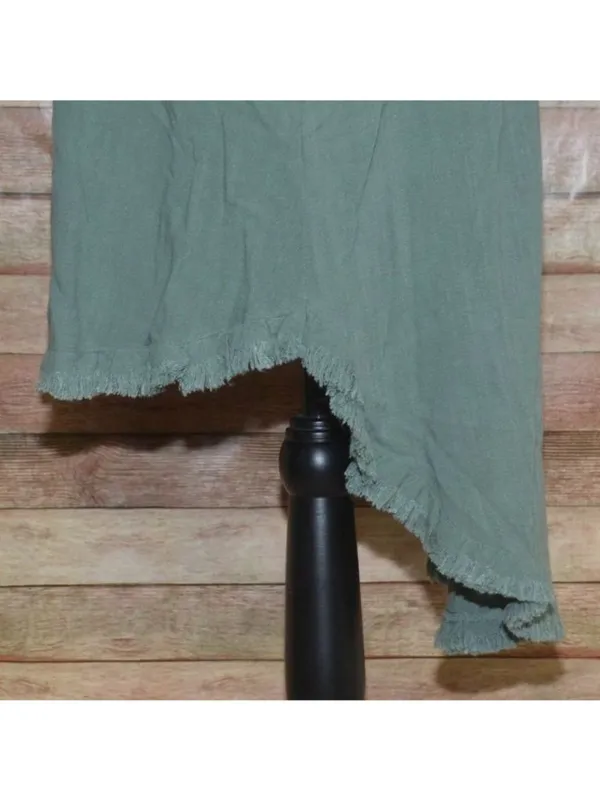 Umgee Women's M Green Linen Cotton Lagoon Tunic Top Mini Dress w/Fringe Trim - Image 7