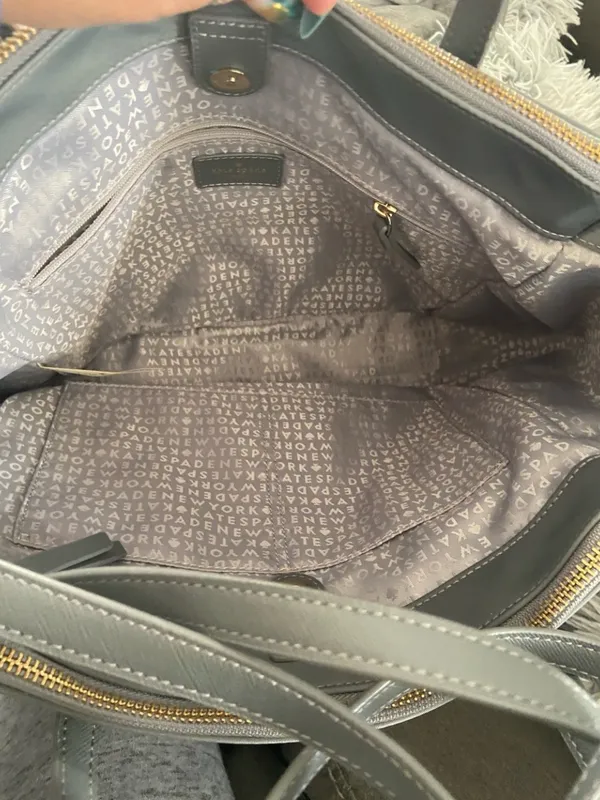 Kate Spade Gray Nylon Tote Bag Gold Hardware Double Handle Shoulder Bag EUC - Image 10