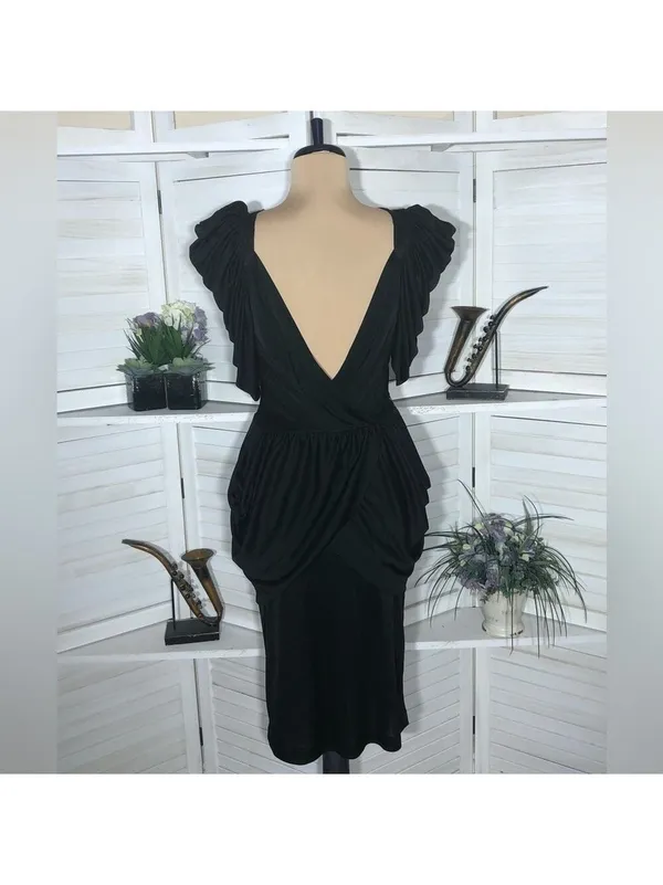 Vintage Black Dress Lace backless Puffed Sleeve whimsigoth dark fairy coquette - Image 2