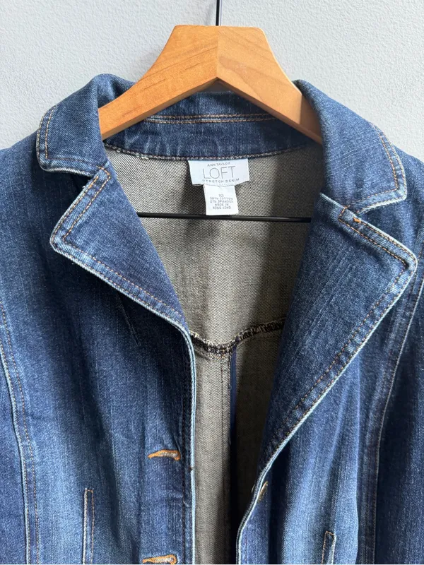 Ann Taylor LOFT Women's Blue Stretch Denim Jean Jacket Size 10 - Image 3