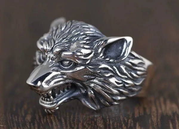 925 Silver Plated Adjustable Wolf Head Ring for Men Women,Punk Hip Hop Ring - Image 2