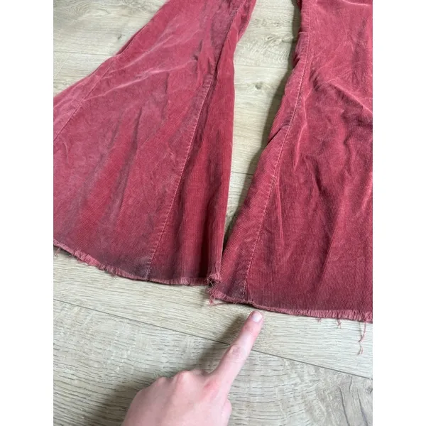 Free People Just Float On Corduroy Flare Jean fray hem wide leg Russet Acorn 26 - Image 6